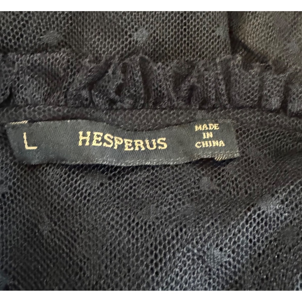 Hesperus Sheer Mesh Blouse Women L Black Swiss Dot Ruffle Victorian Style Top - Picture 9 of 10